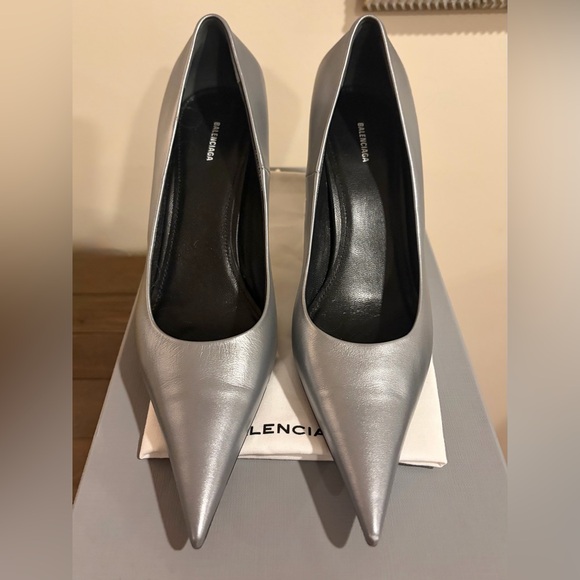 Balenciaga Shoes - BALENCIAGA Metallic Nappa Square Knife 80mm Pumps